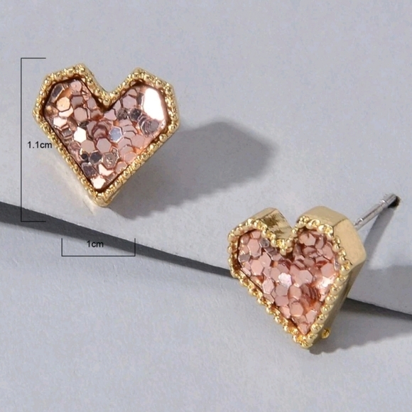 Pink Gold Heart Stud Earrings For Woman - Picture 2 of 2